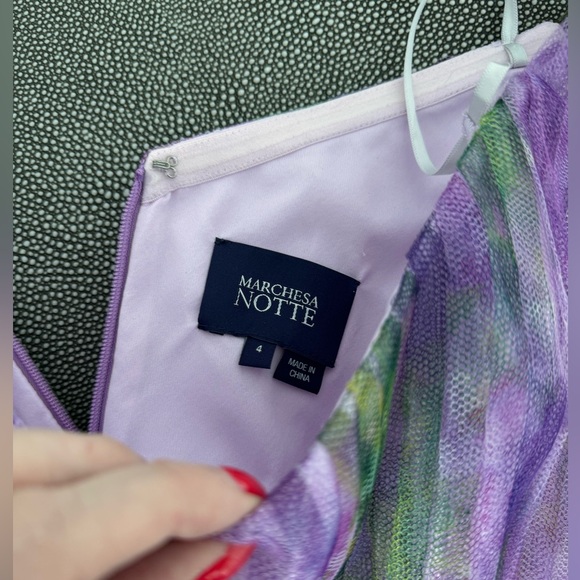 Marchesa Notte Watercolor Printed Tulle Gown - Picture 6 of 9